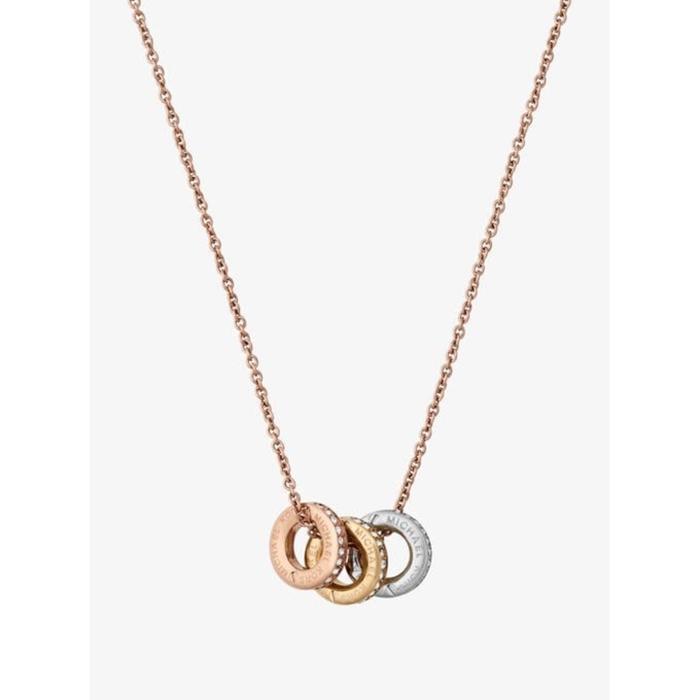 Michael Kors tri tone logo pendant necklace
